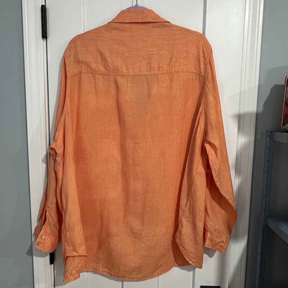 Sigrid Olsen 100% Linen Coral Button Up Shirt XL Roll Tab Sleeve Lagenlook Money - Picture 2 of 8